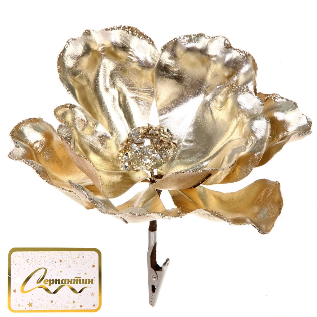 Украшение новогоднее "Пуансеттия - Зимний сон" 15 см, Золото