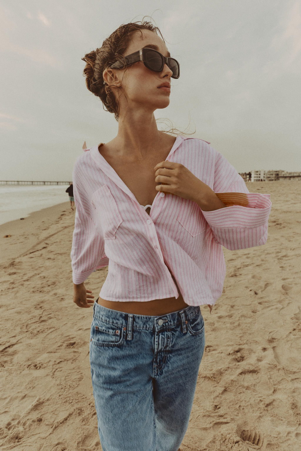 CAMISA FLUIDA CON LINO / Rosa / Blanco - Zara фото 10