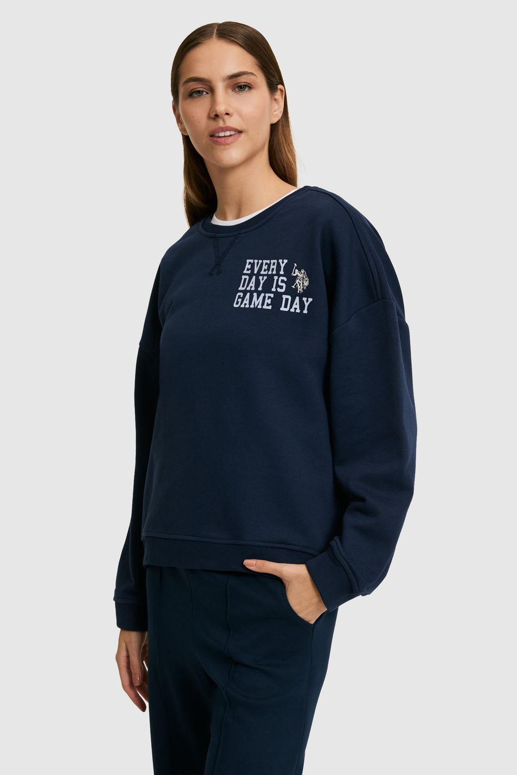 Kad_n Lacivert Bisiklet Yaka Sweatshirt