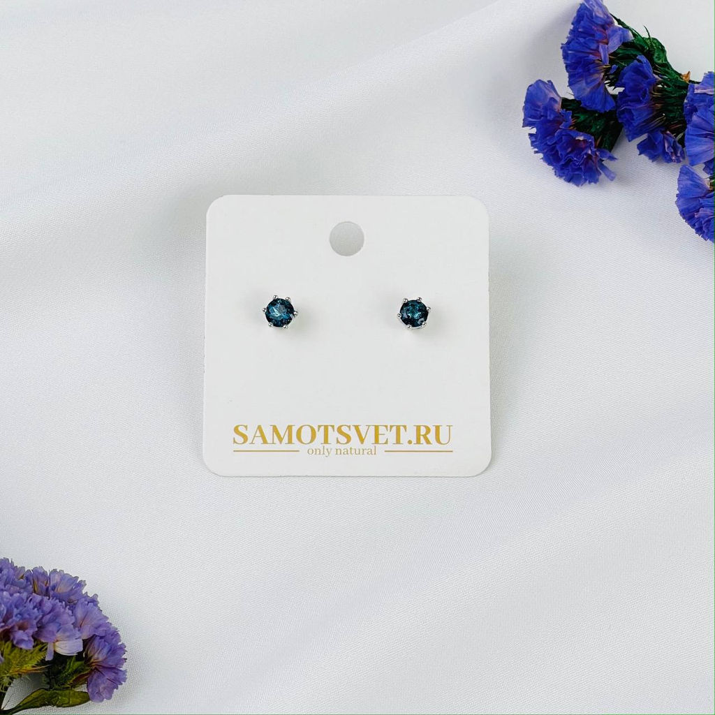 Серьги-пусеты с камнем Апатит (облагороженный)