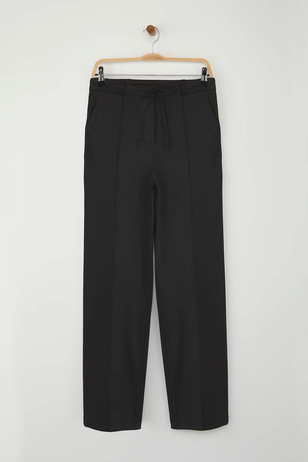 Siyah Bagc?kl? K?sl?k Tuseli Rahat Kumas Wide Leg/Genis Paca Pantolon TWOAW26PL00012 - Trendyolmilla фото 7