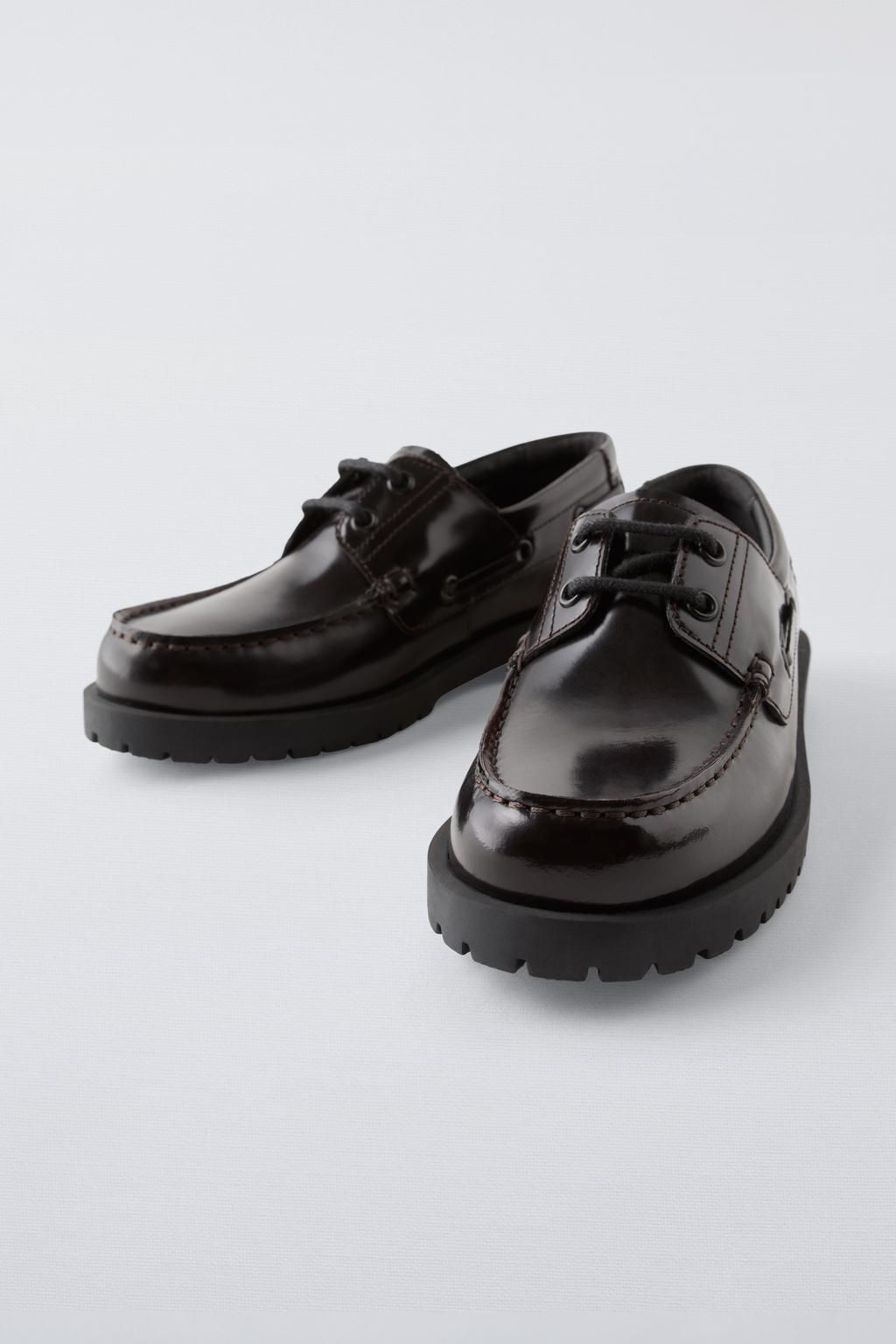 LEATHER TRACK SOLE DECK SHOES - Zara фото 4