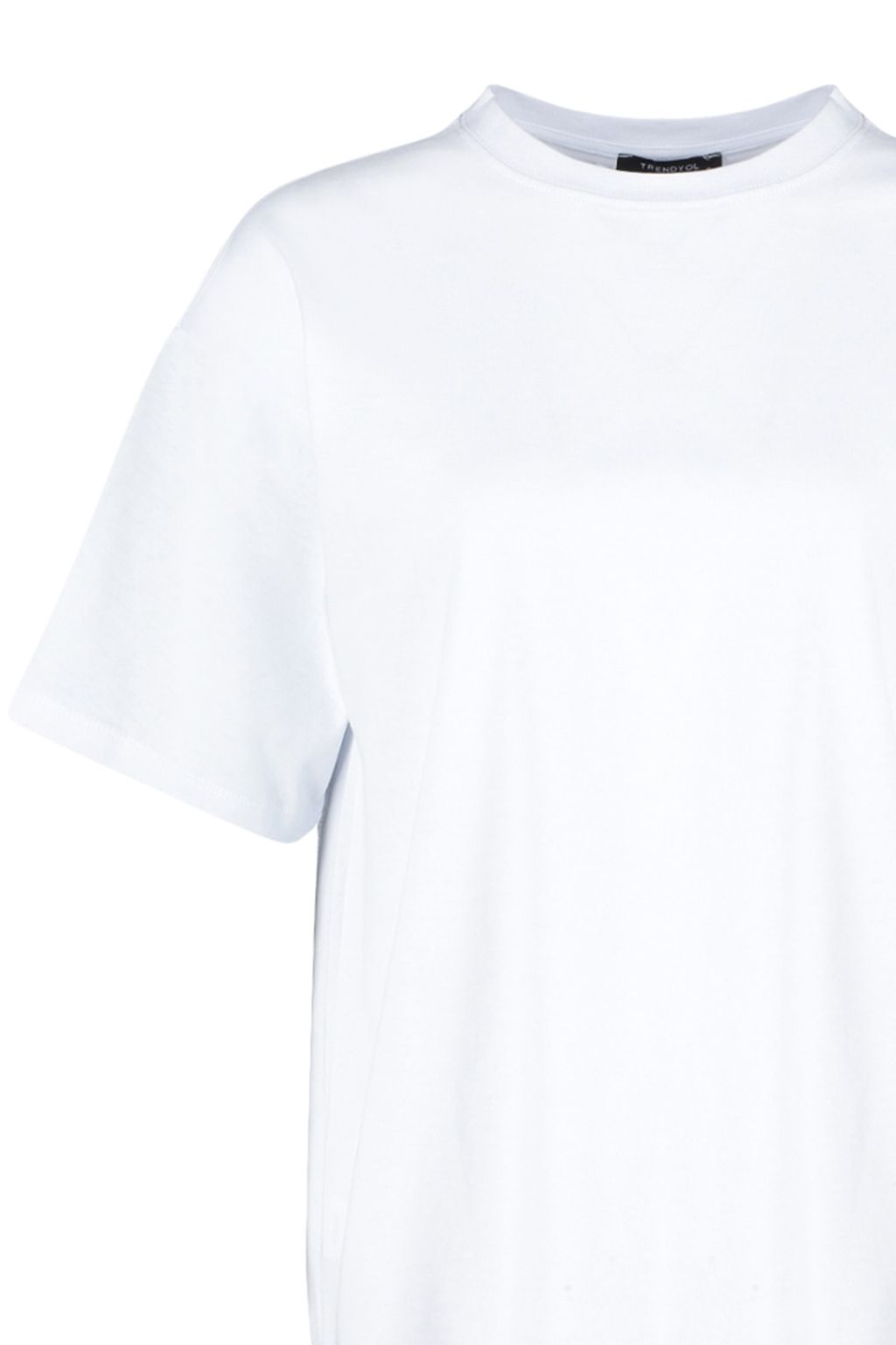 Beyaz %100 Kal?n Pamuklu Premium Oversize/Genis Kal?p Bisiklet Yaka Orme T-Shirt TWOSS23TS00040