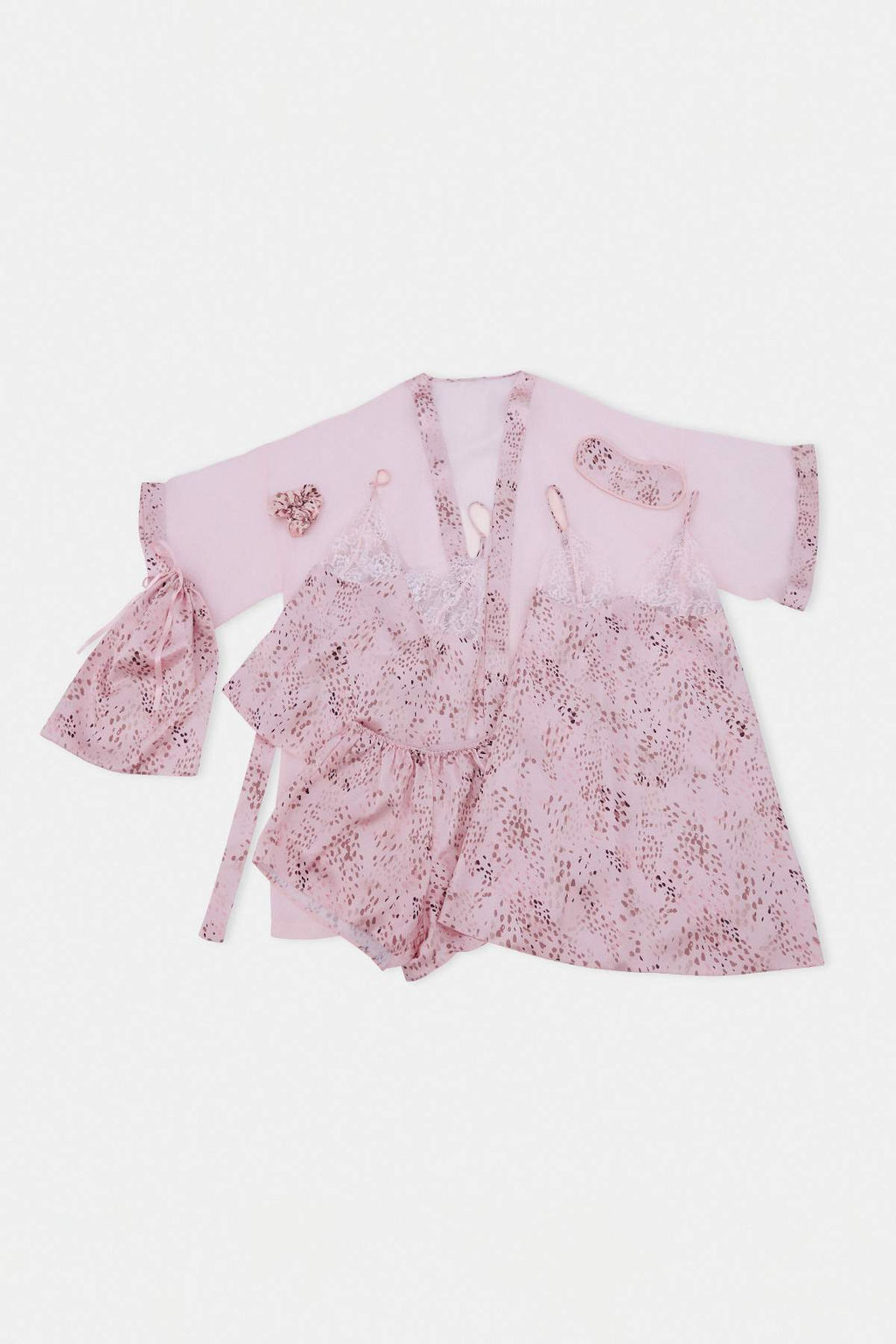 Pembe Renkli Leoplarl? Saten Dokuma 7li Pijama Tak?m?-Gecelik Ceyiz Set THMSS26PT00243