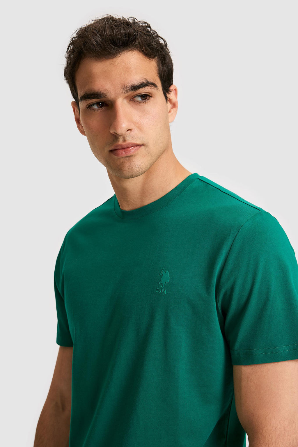 Erkek Regular Fit Bisiklet Yaka Koyu Ye_il Basic Ti__rt