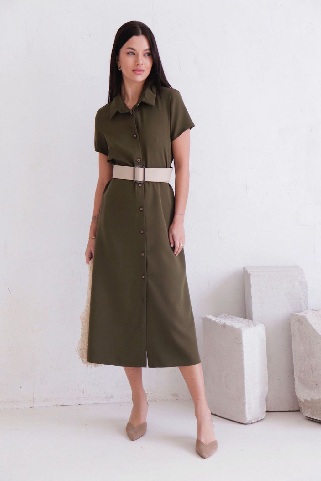 11676 Платье-рубашка удлинённое хаки - Martichelli фото 9