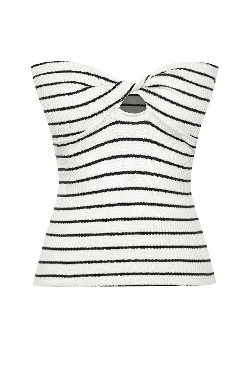 Siyah Cizgili Straplez Fitted/Vucuda Oturan Esnek Orme Bluz TWOSS24BZ00413