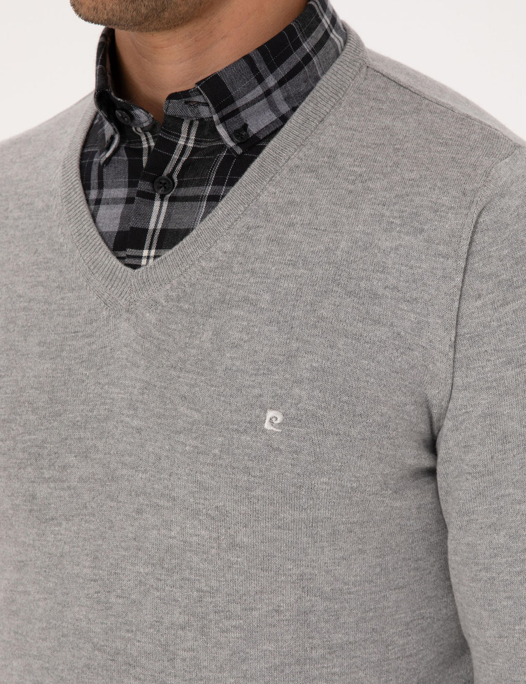 A__k Gri Melanj Slim Fit V Yaka Basic Triko Kazak - Pierre cardin фото 7