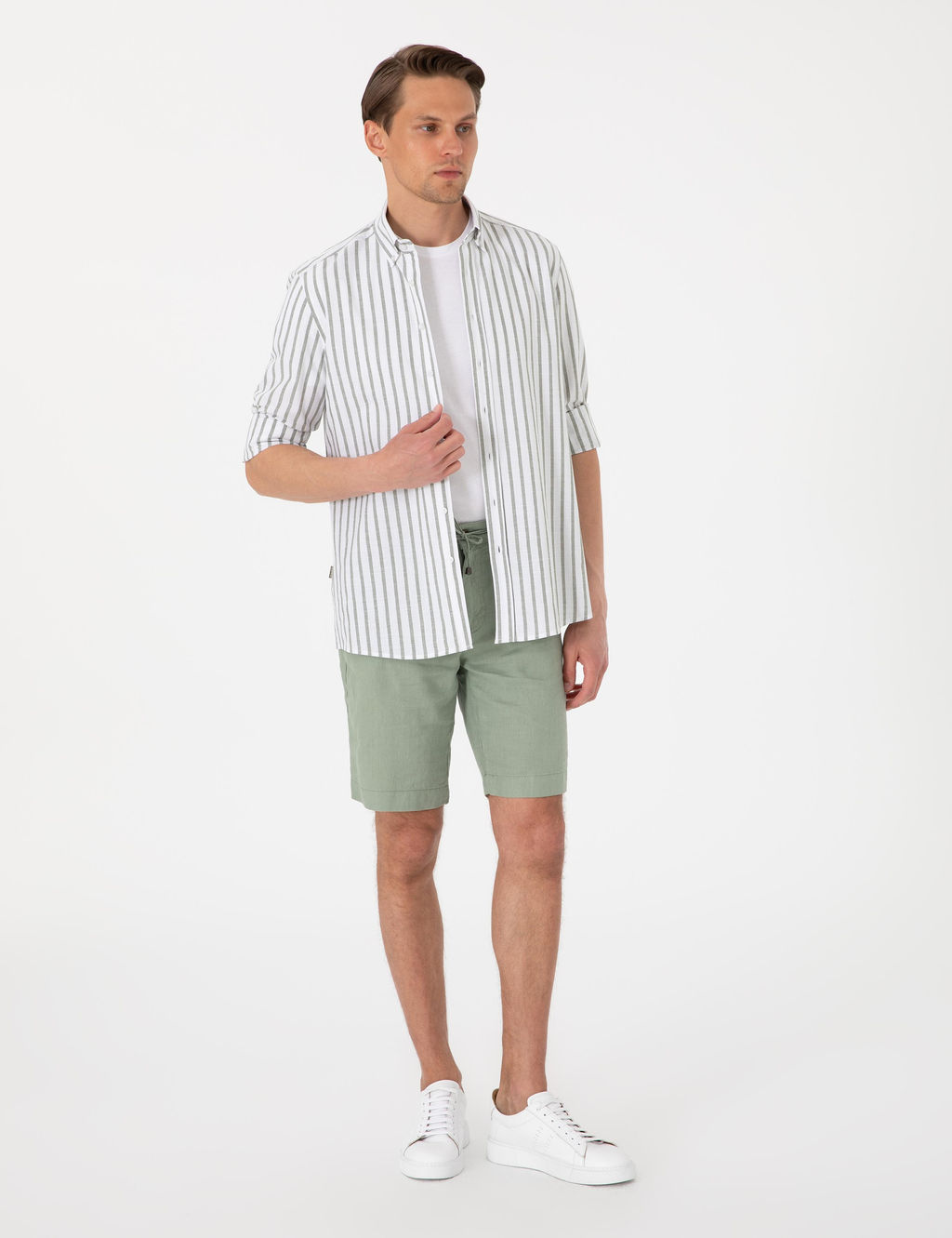 Haki Regular Fit _izgili Uzun Kollu G_mlek - Pierre cardin фото 4