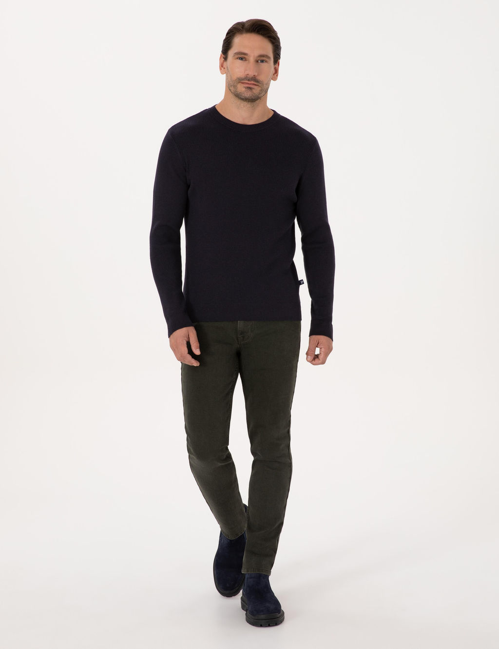 Lacivert Slim Fit Pamuk Kar___ml_ Bisiklet Yaka Selanik _rg_ Triko Kazak - Cacharel фото 4