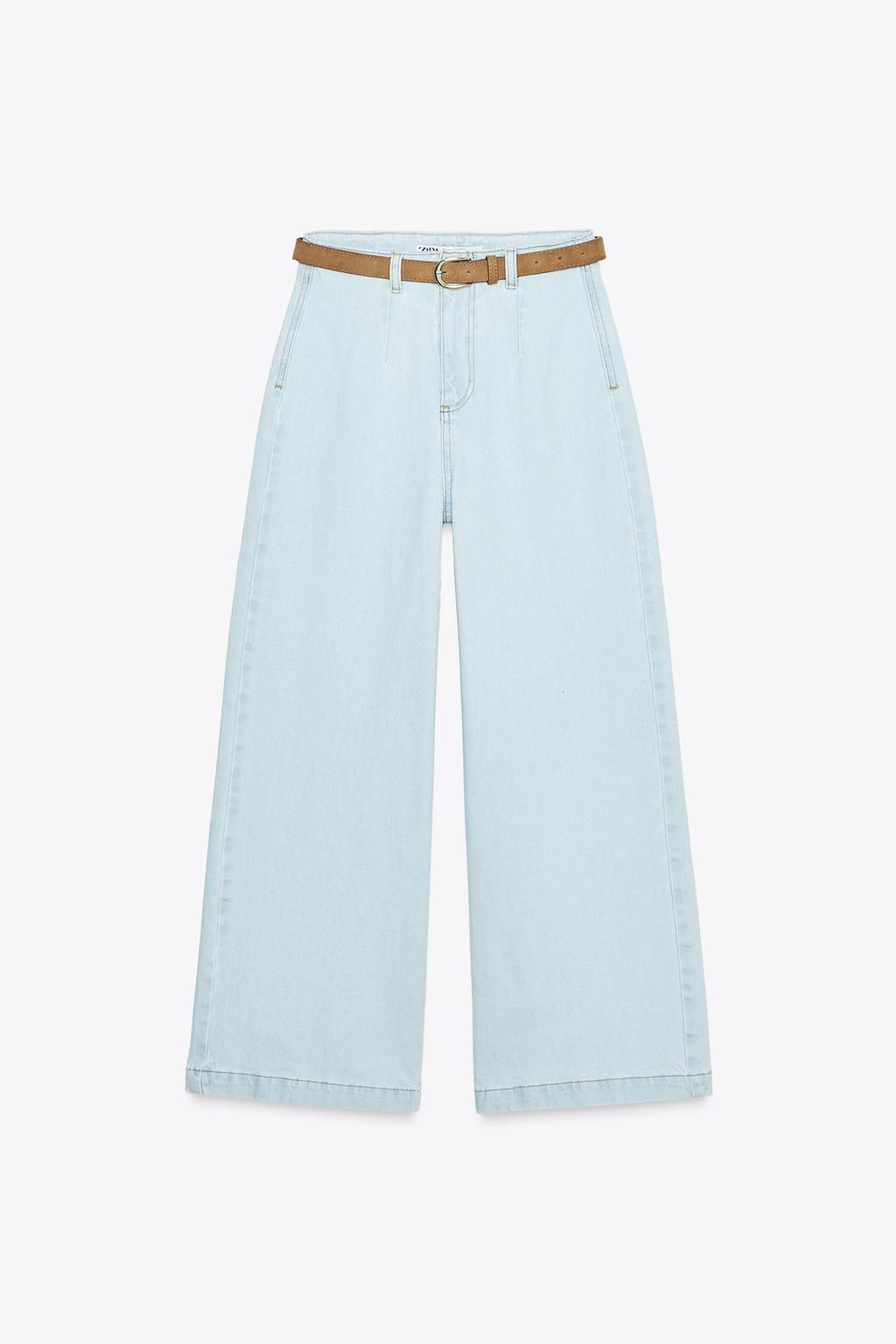 Z1975 WIDE-LEG CROPPED HIGH-WAIST BELTED JEANS - Zara фото 7