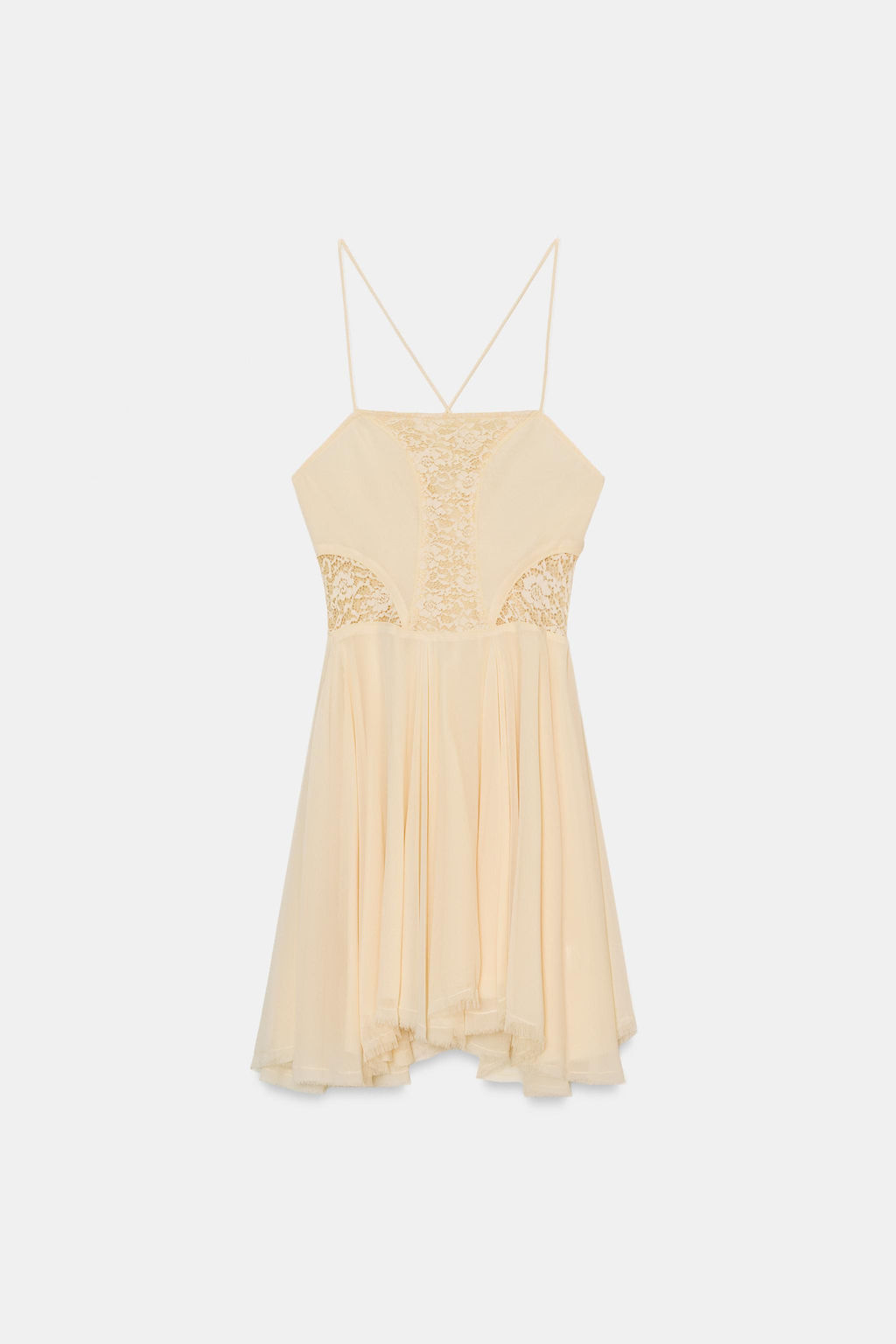 VESTIDO CORTO GODETS ENCAJE / Crudo - Zara фото 3