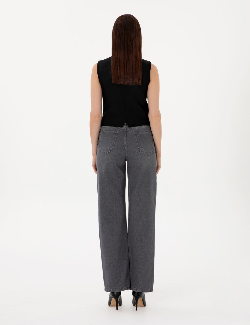 Antrasit High Waist Flare Fit Jean Pantolon