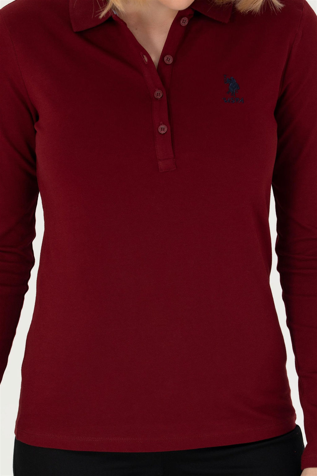 Женский бордово-красный базовый свитшот с воротником-поло Неожиданная скидка в корзине - U.s. polo assn фото 6