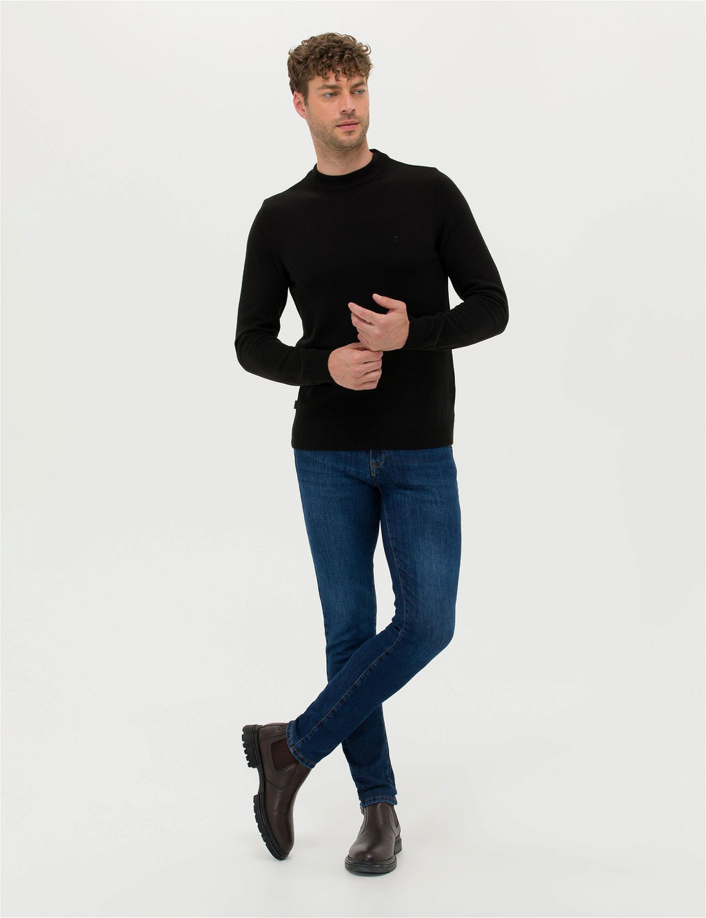 Siyah Slim Fit Yar_m Bal_k__ Yaka Basic Triko Kazak - Pierre cardin фото 4