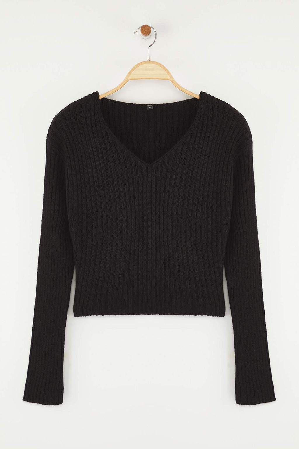 Siyah Crop Basic V Yaka Triko Kazak TWOAW24KZ01214