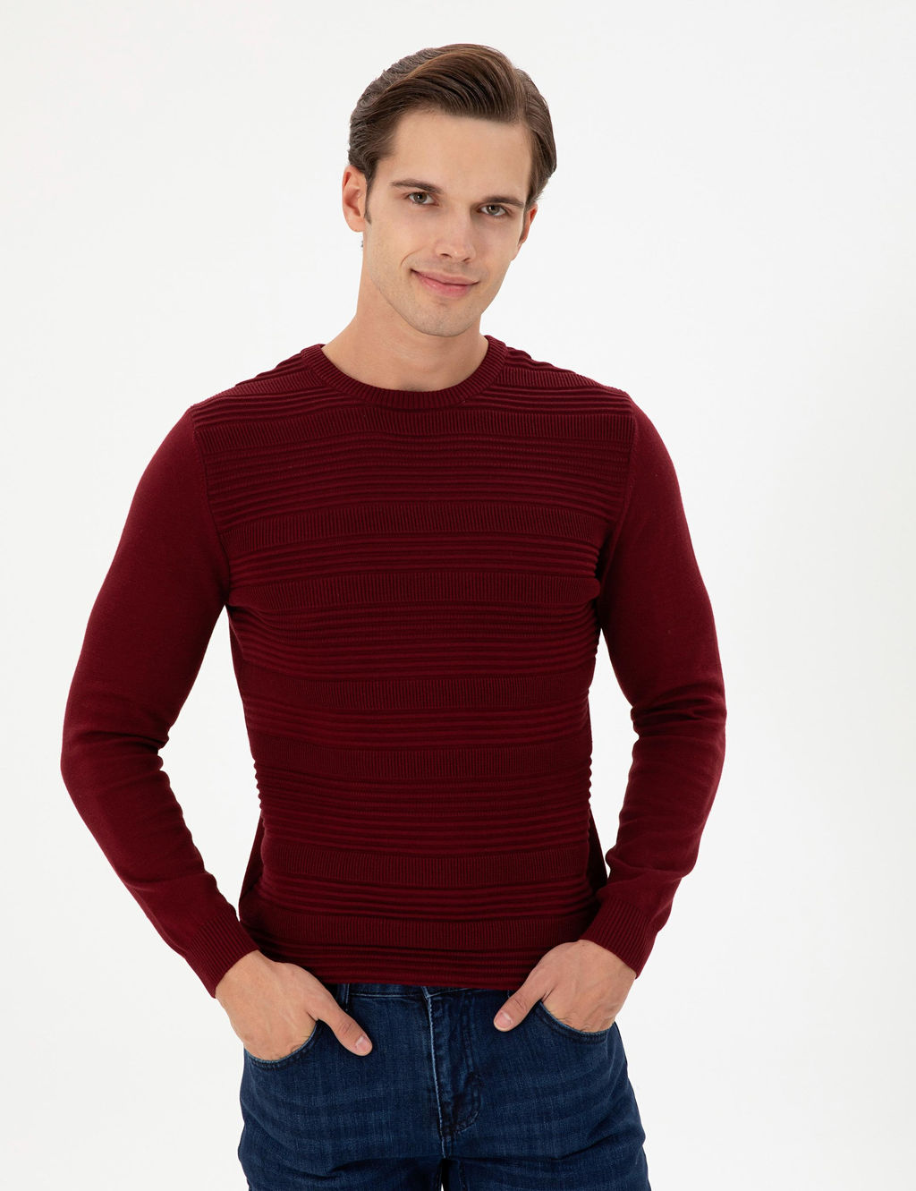 Erkek Slim Fit Bisiklet Yaka Bordo Kazak - U.s. polo assn фото 3