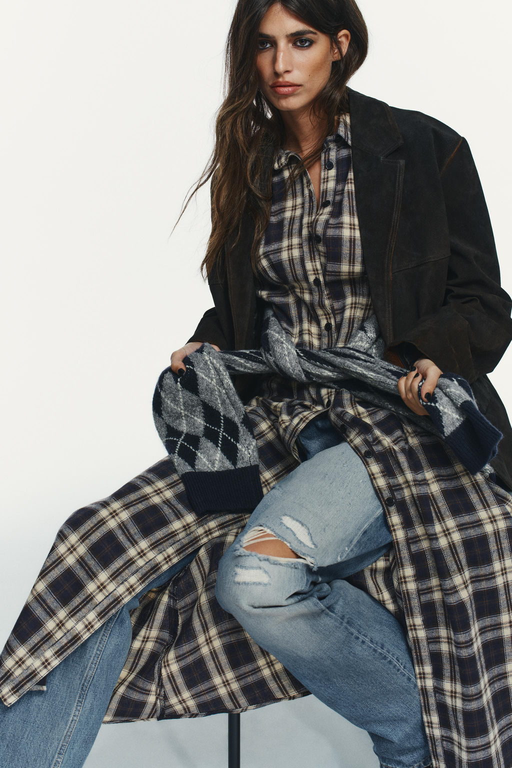 CHECKED PLEATED MIDI DRESS - Zara фото 3