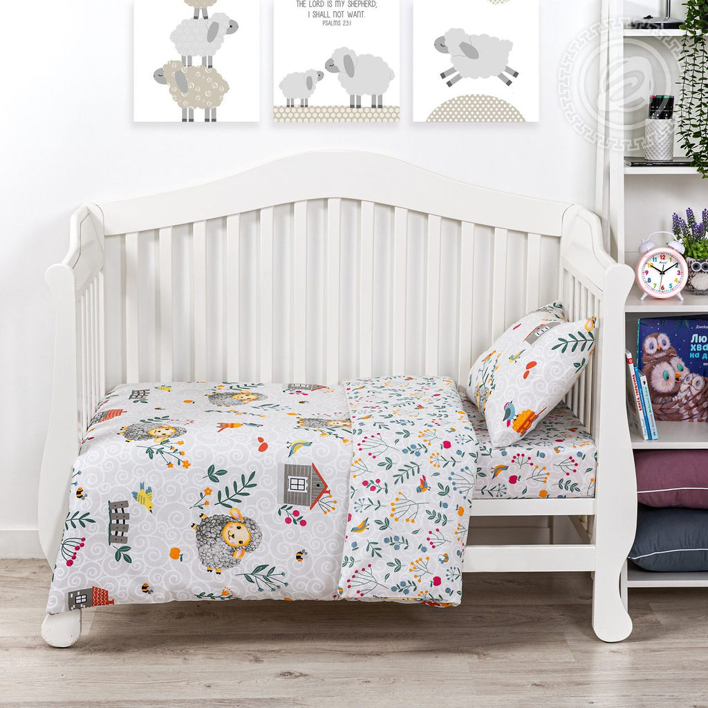 Барашки Детский/Пододеяльник: 1 шт. - 147*112; Простыня: 1 шт. - 150*110; Наволочка: 1 шт. - 40*60; Бязь ясельная - Артпостелька фото 2