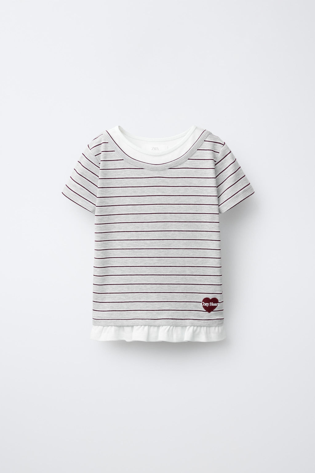 CAMISETA RAYAS DOBLE CUELLO / Gris vigor? - Zara фото 2
