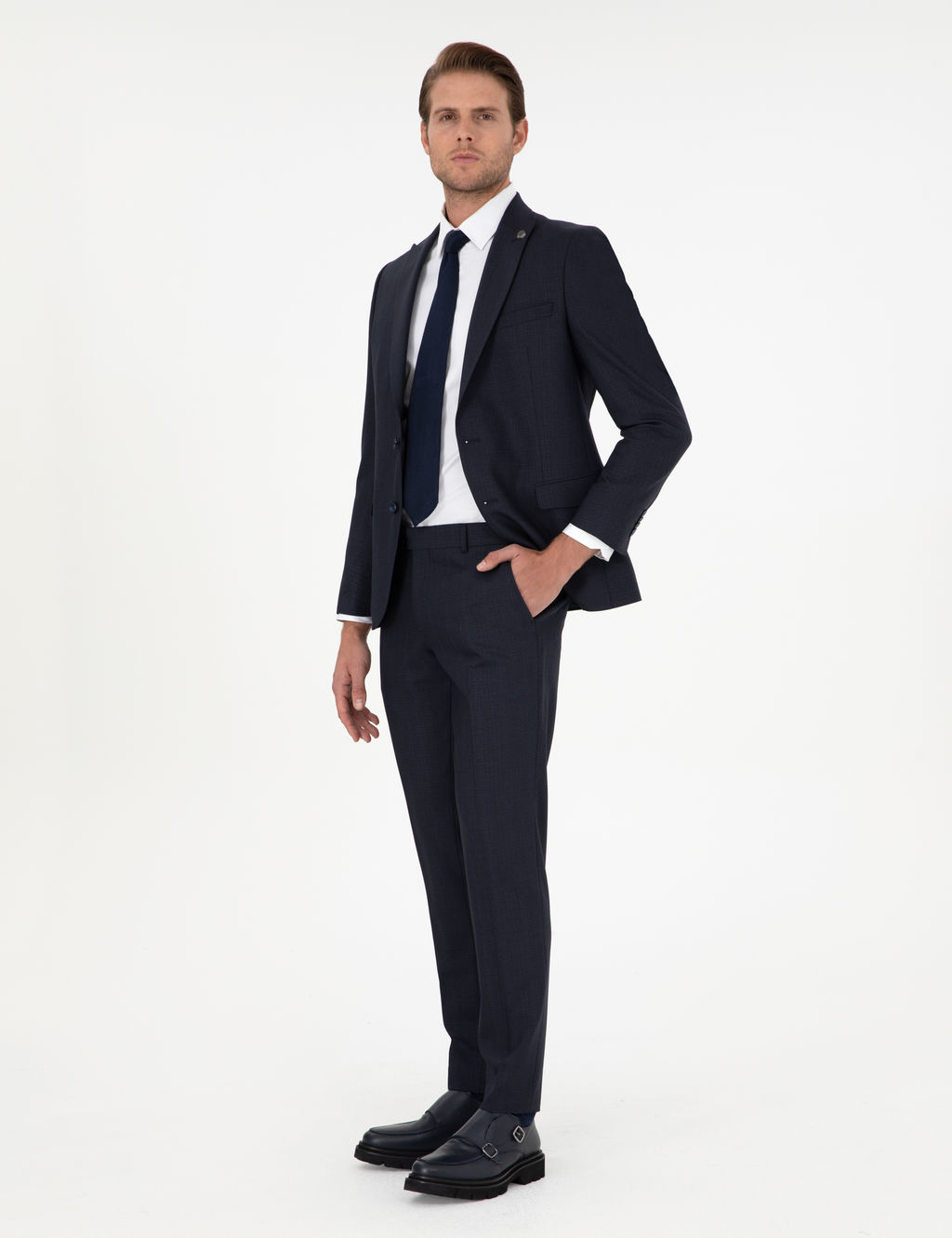 Lacivert Extra Slim Fit _izgili Y_nl_ Tak_m Elbise