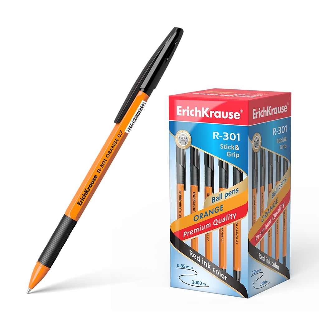 АКЦИЯ Цена за 50 шт. Ручка шариковая ErichKrause R-301 Stick&Grip Orange 0.7, цвет чернил черный (в коробке по 50 шт.)