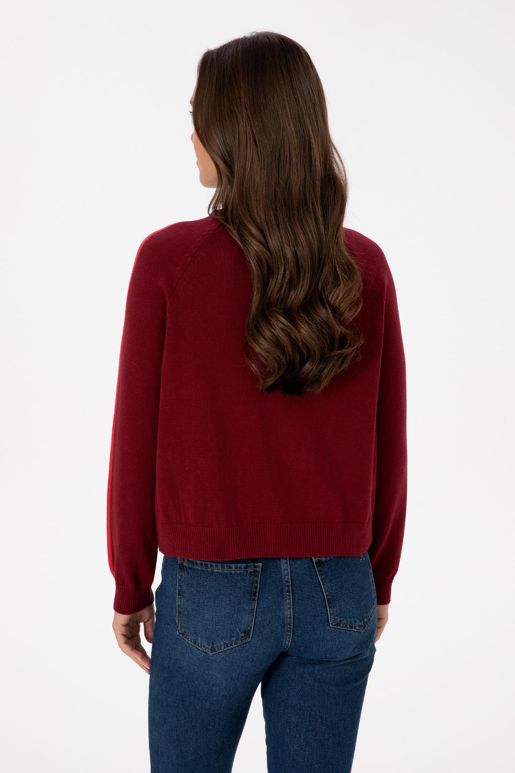 Kad_n Bordo V Yaka Fermuarl_ Kazak