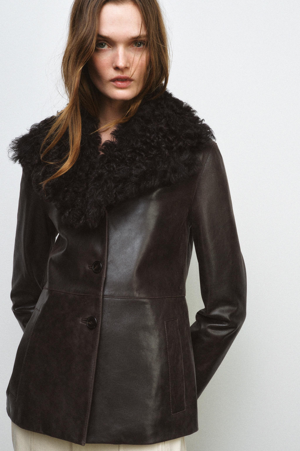 LEATHER JACKET WITH SHEEPSKIN COLLAR ZW COLLECTION LIMITED EDITION - Zara фото 9