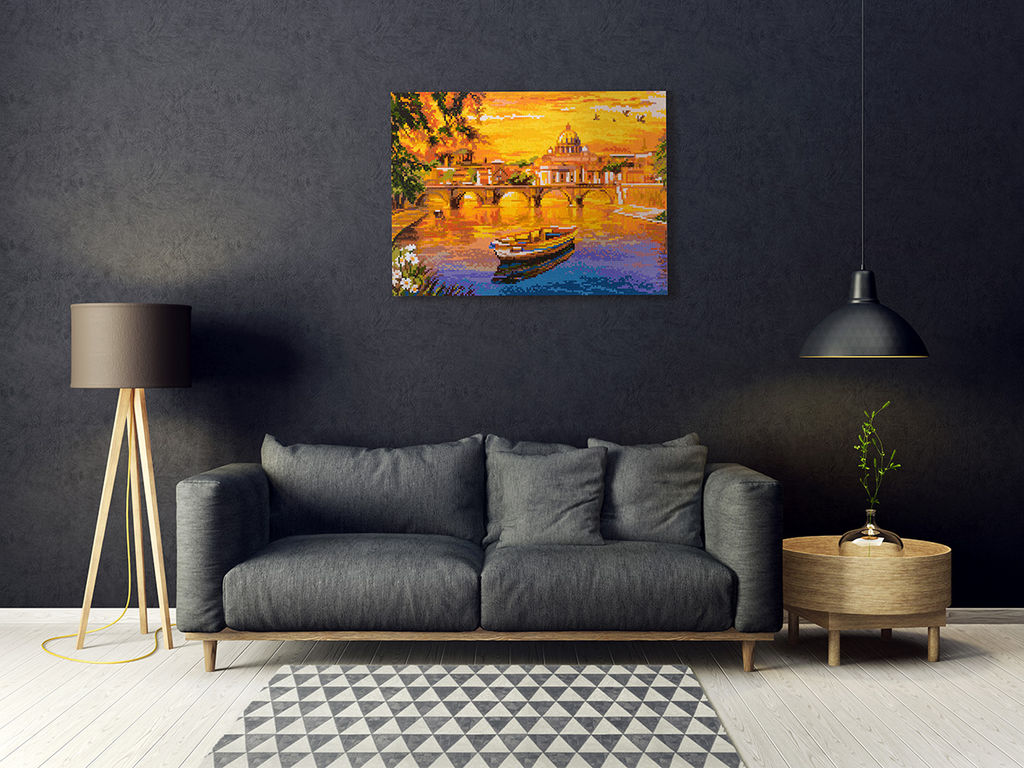 Кристальная (алмазная) мозаика ФРЕЯ ALPD-072 на подрамнике Лодка на закате 40 х 30 см