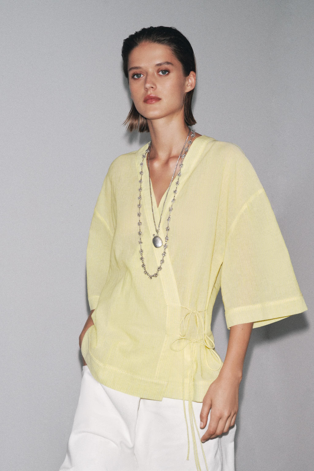 ZW COLLECTION STRIPED KIMONO WITH TIES - Zara фото 2