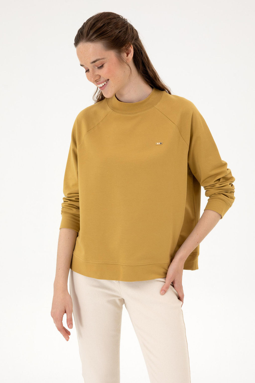 Kad_n Camel Regular Bisiklet Yaka Basic Sweatsh_rt