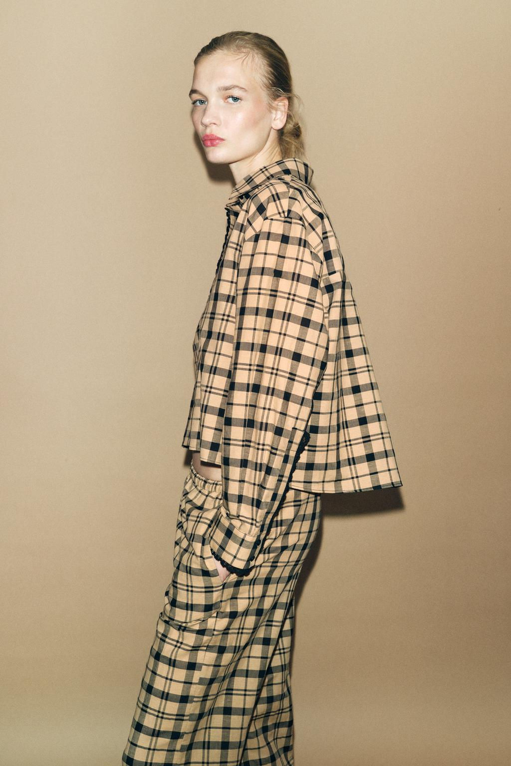 CHECKED CROPPED PYJAMA SHIRT - Zara фото 3