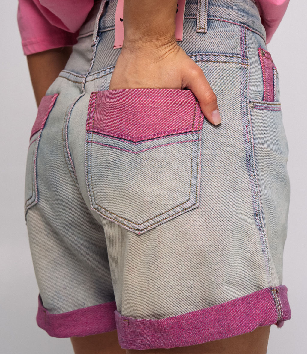 Джинсовые шорты #КТ6287, голубой,розовый