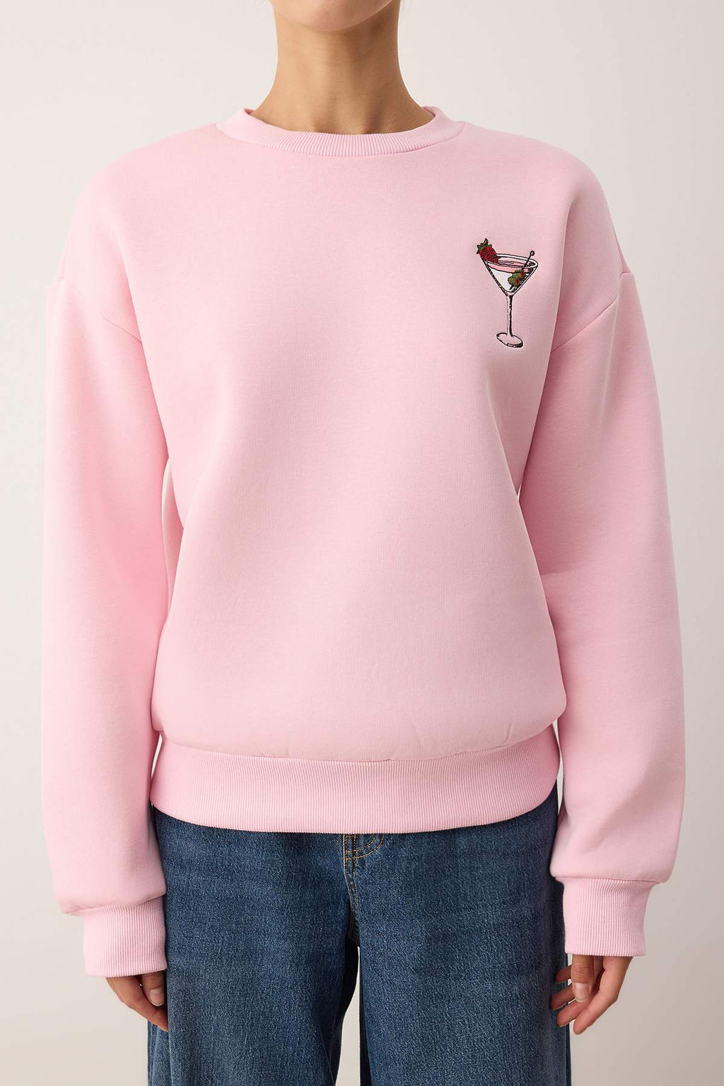 Ac?k Pembe Animal Nak?sl? Regular/Normal Kal?p Kal?n Ici Polarl? Orme Sweatshirt TWOAW24SW00196