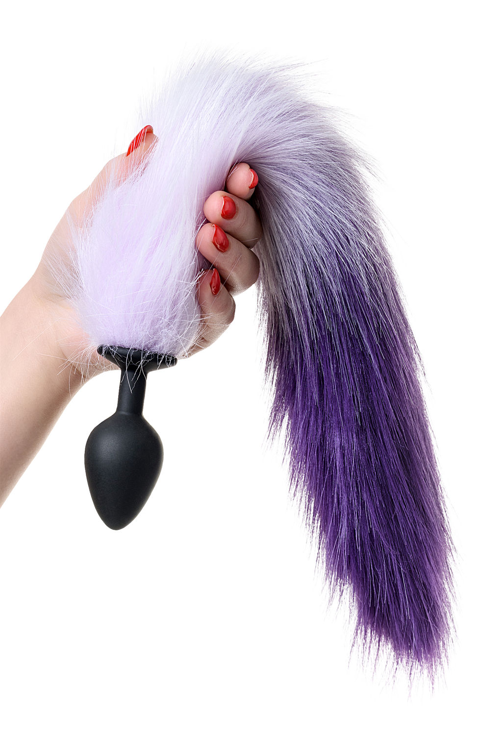 Анальная втулка с бело-фиолетовым хвостом POPO Pleasure by TOYFA, M, силикон, черная, 45 см, 3,3 с  фото 5