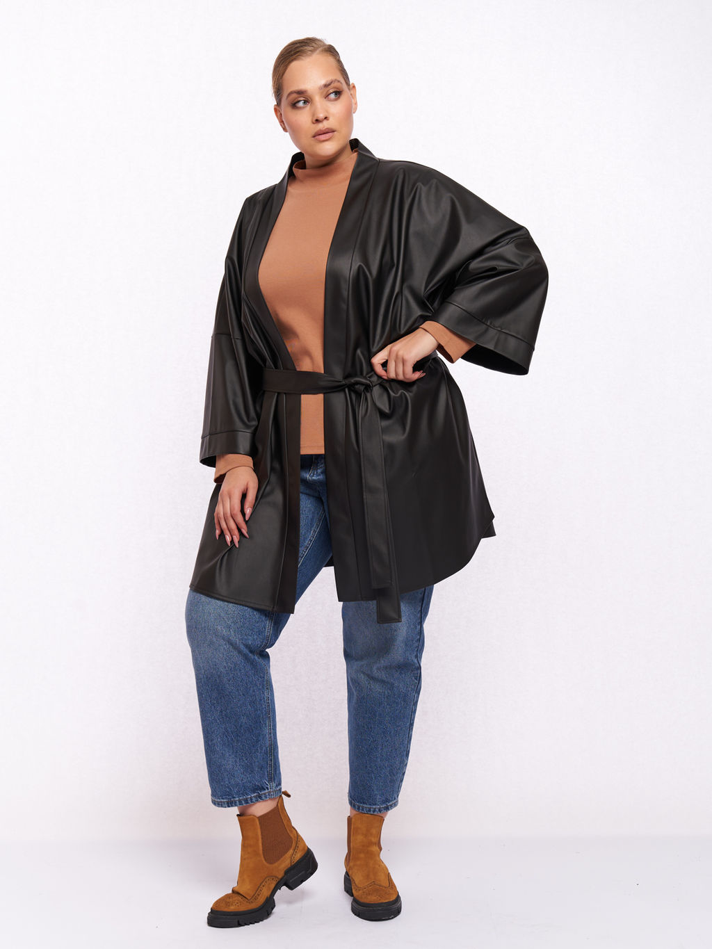 Кардиган кожаный KA04209BLK01