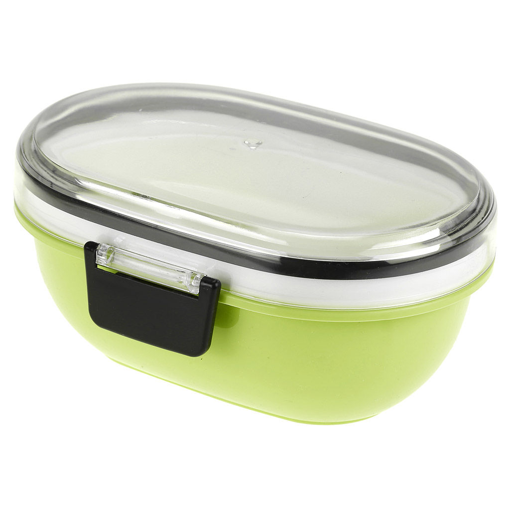 Ланч-бокс для продуктов пластмассовый Обед Люкс 18,5х14см h9см, 2 уровня: 0,3л, 17,8х11,5см h3,4см; 0,45л, 18,7х12,5см h6,1см, с ложкой 13,5см, крышка прозрачная, с клипсами, с уплотнителем, цвета в ассортименте: фисташковый, розовый, голубой (Кита - Домашняя мода фото 5