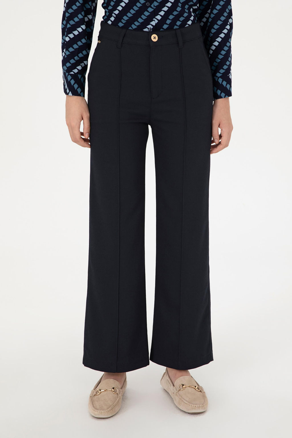 Kad_n Lacivert Straight Fit Kanvas Pantolon