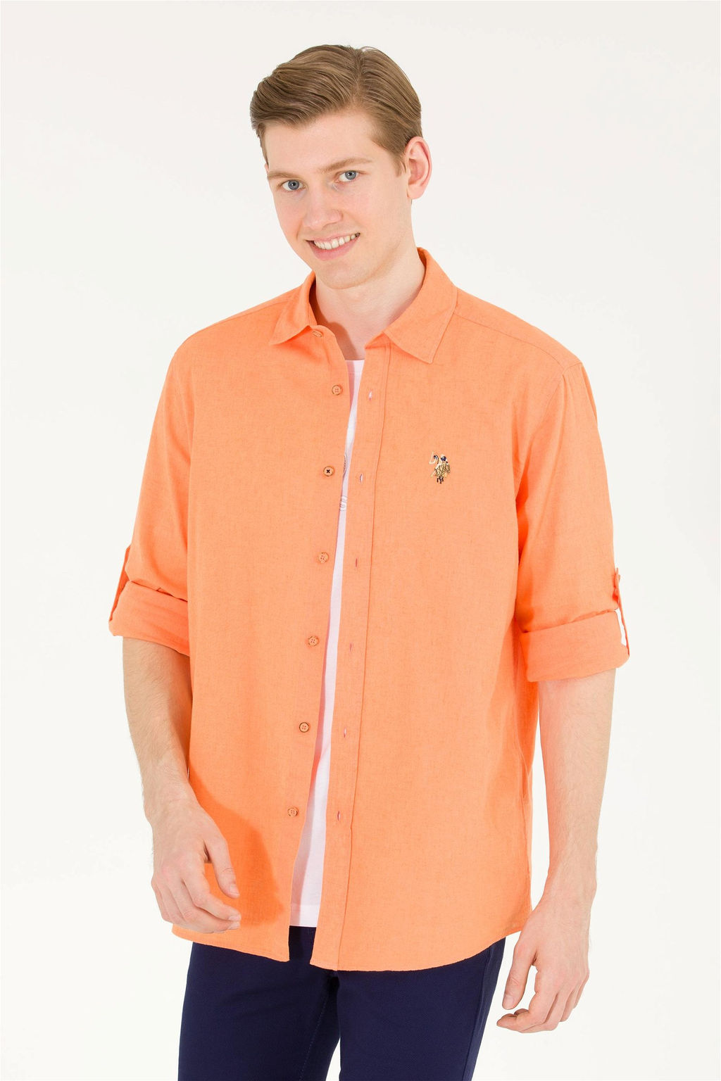 U. S. Polo Assn / Мужская оранжевая базовая рубашка с длинным рукавом - U.s. polo assn фото 8