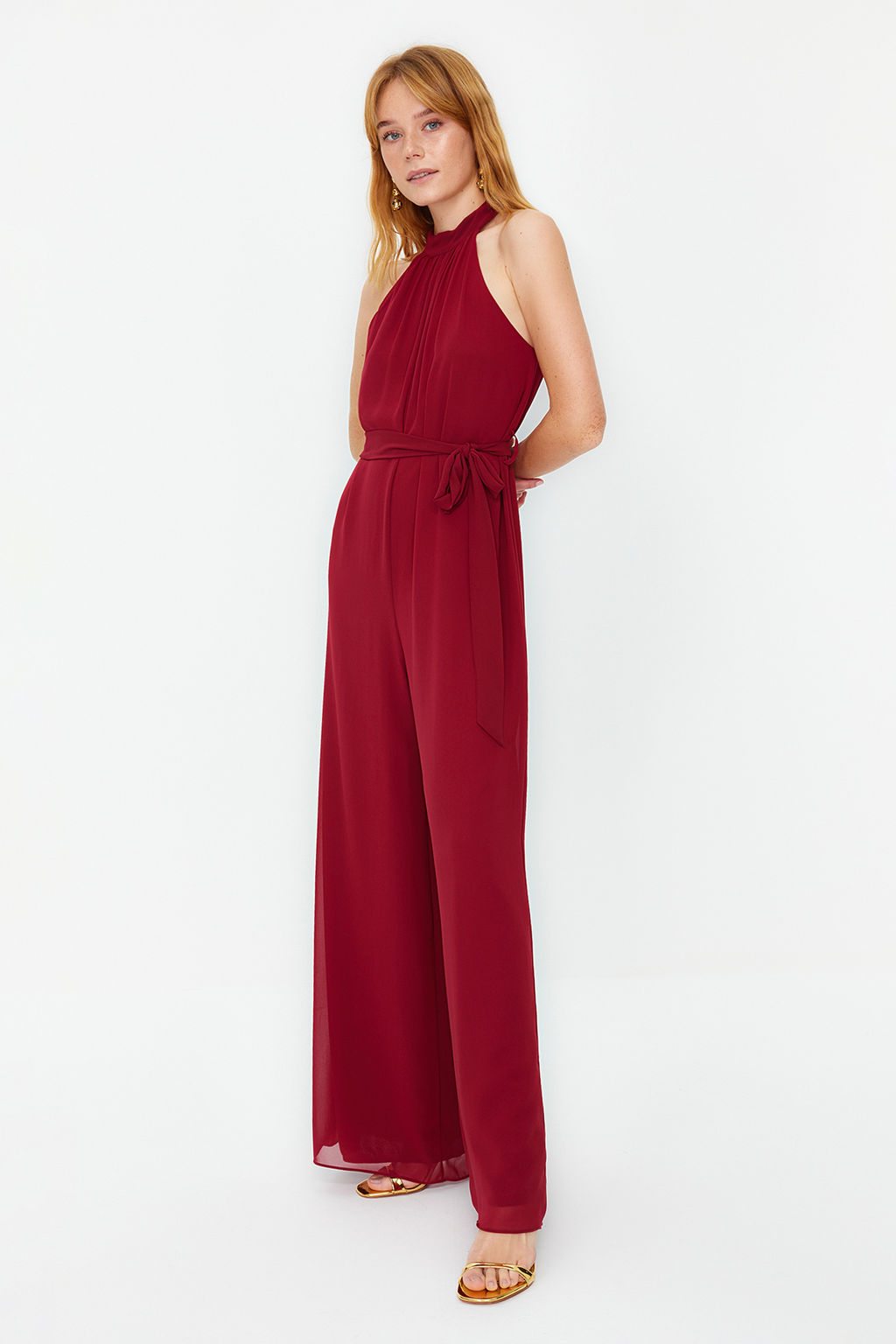 Bordo Kusakl? Maxi Sifon Astarl? Dokuma Tulum TWOSS23TU00093