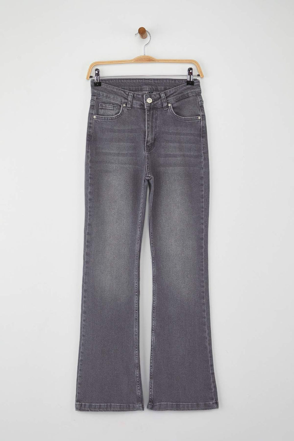 Gri Yuksek Bel Ispanyol Paca Flare Jeans TWOAW26JE00047 - Trendyolmilla фото 5