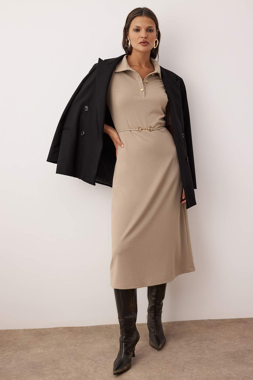 Tas Kemerli Truvakar Kol A Line/Klos Duz Midi Orme Elbise TWOAW26EL00023