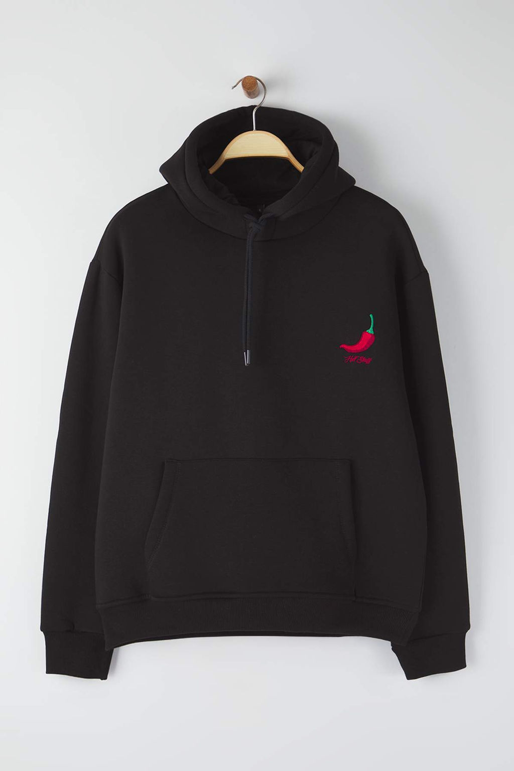 Siyah Biber Nak?sl? Oversize/Genis Kesim Ici Polarl? Kapusonlu Sweatshirt TMNAW25SW00016