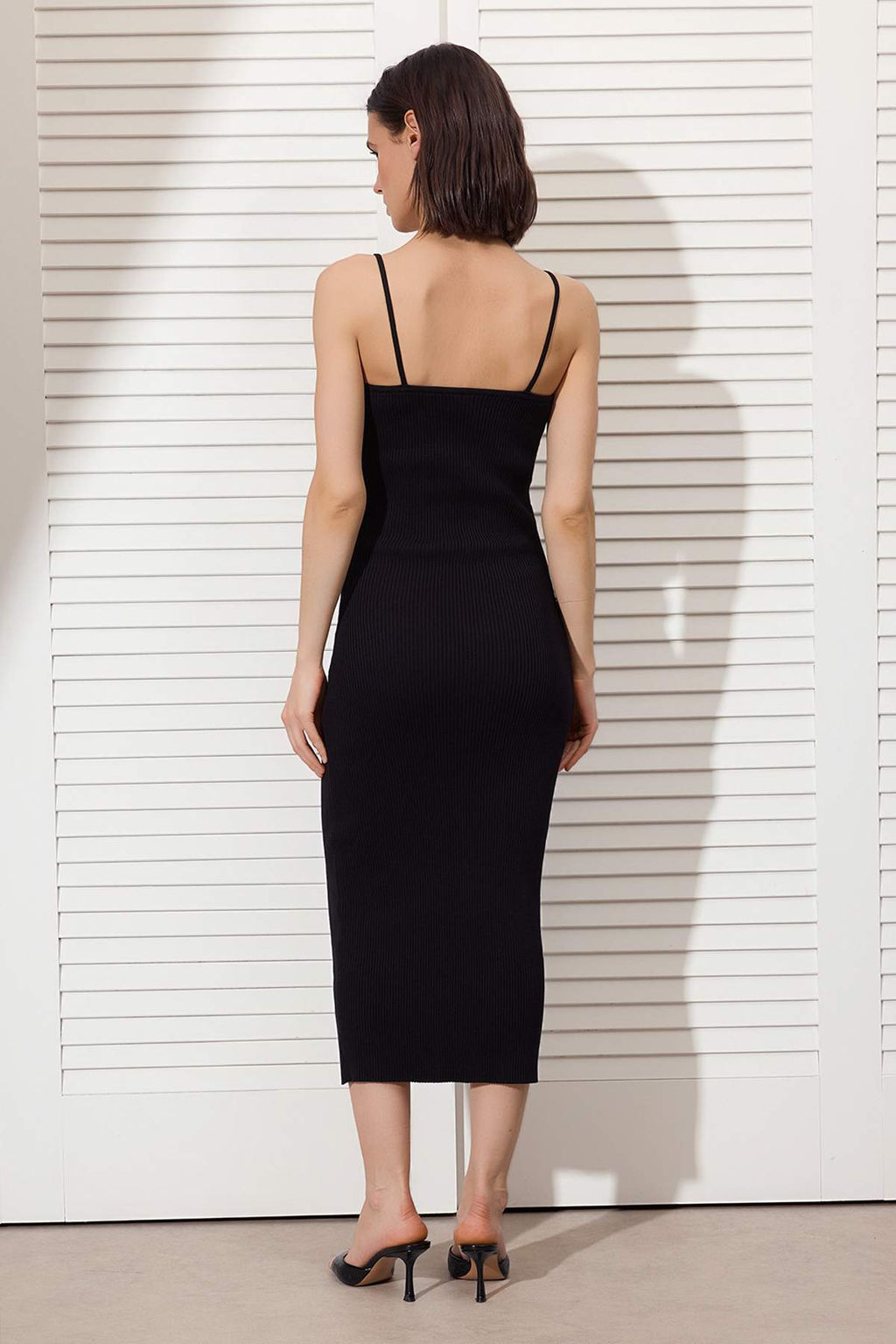 Siyah Midi Bodycone/Vucuda Oturan Triko Elbise TWOSS26EL00183