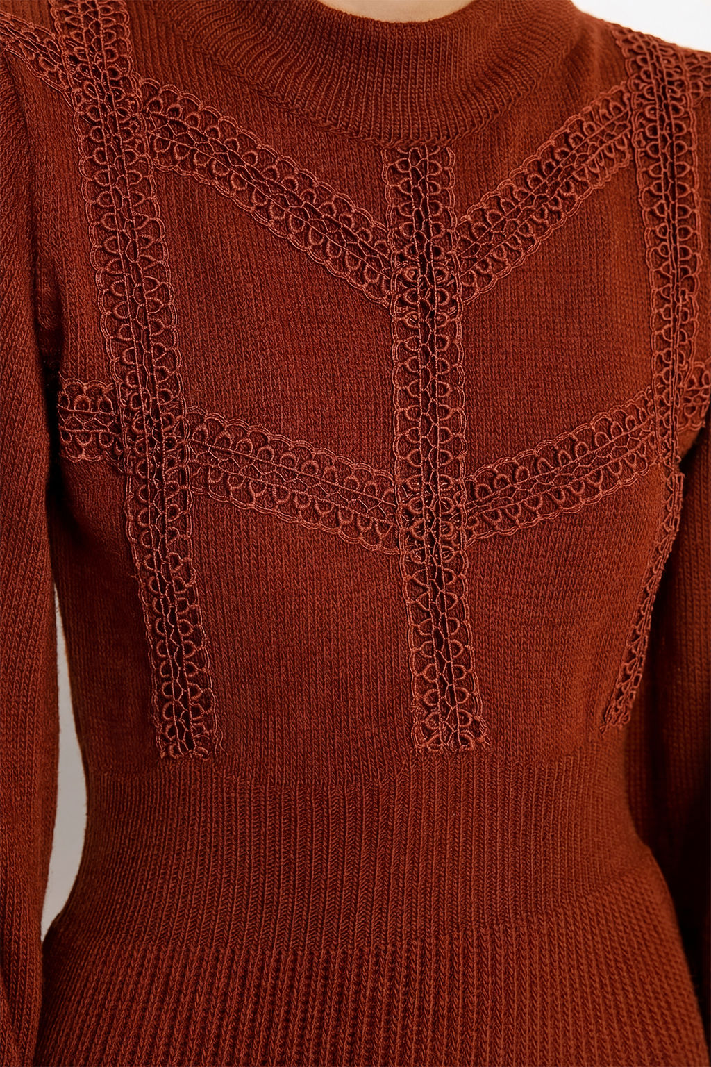 Kiremit Mini Triko Dantelli Elbise TWOAW22EL0011