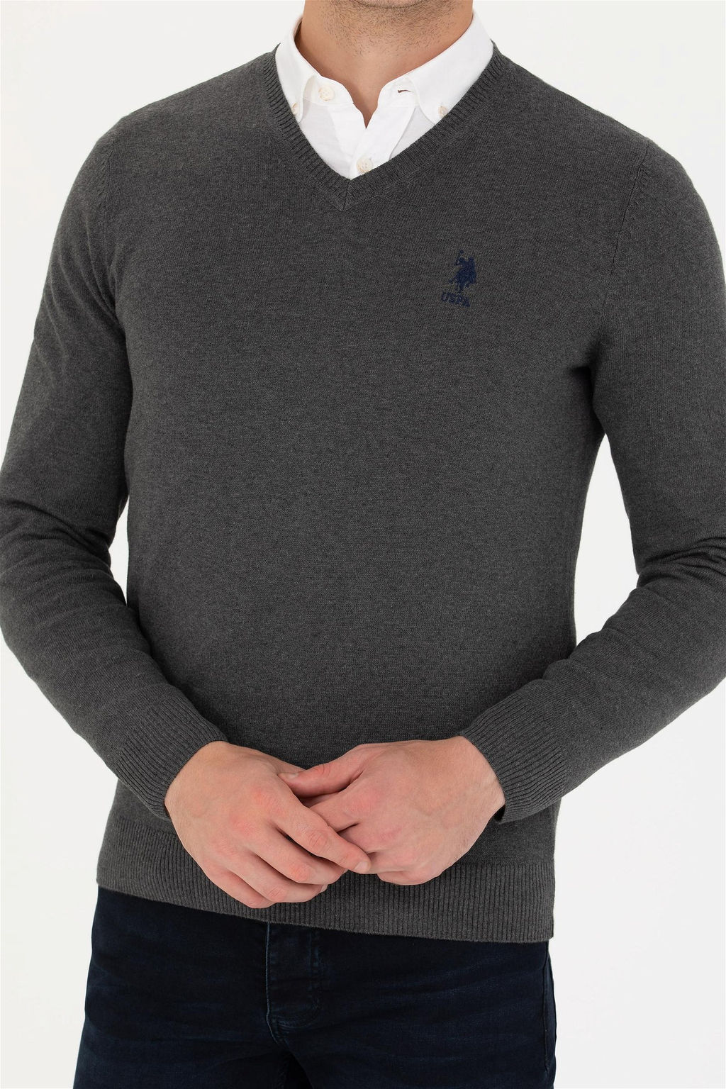 U. S. Polo Assn / Мужской базовый свитер антрацитового меланжа - U.s. polo assn фото 6