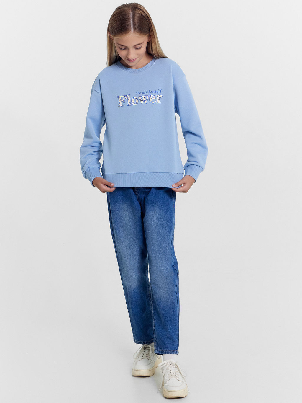 Свитшот для девочек в пыльно-голубом цвете с печатью - Mark formelle фото 3