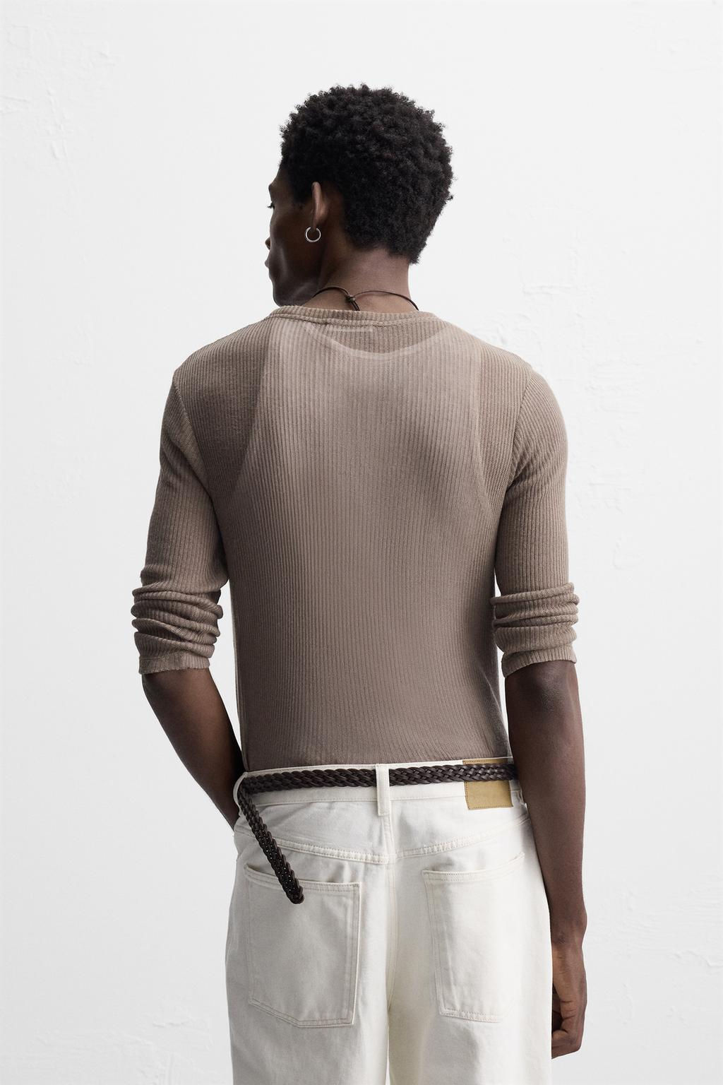 SEMI-SHEER RIBBED T-SHIRT - Zara фото 3