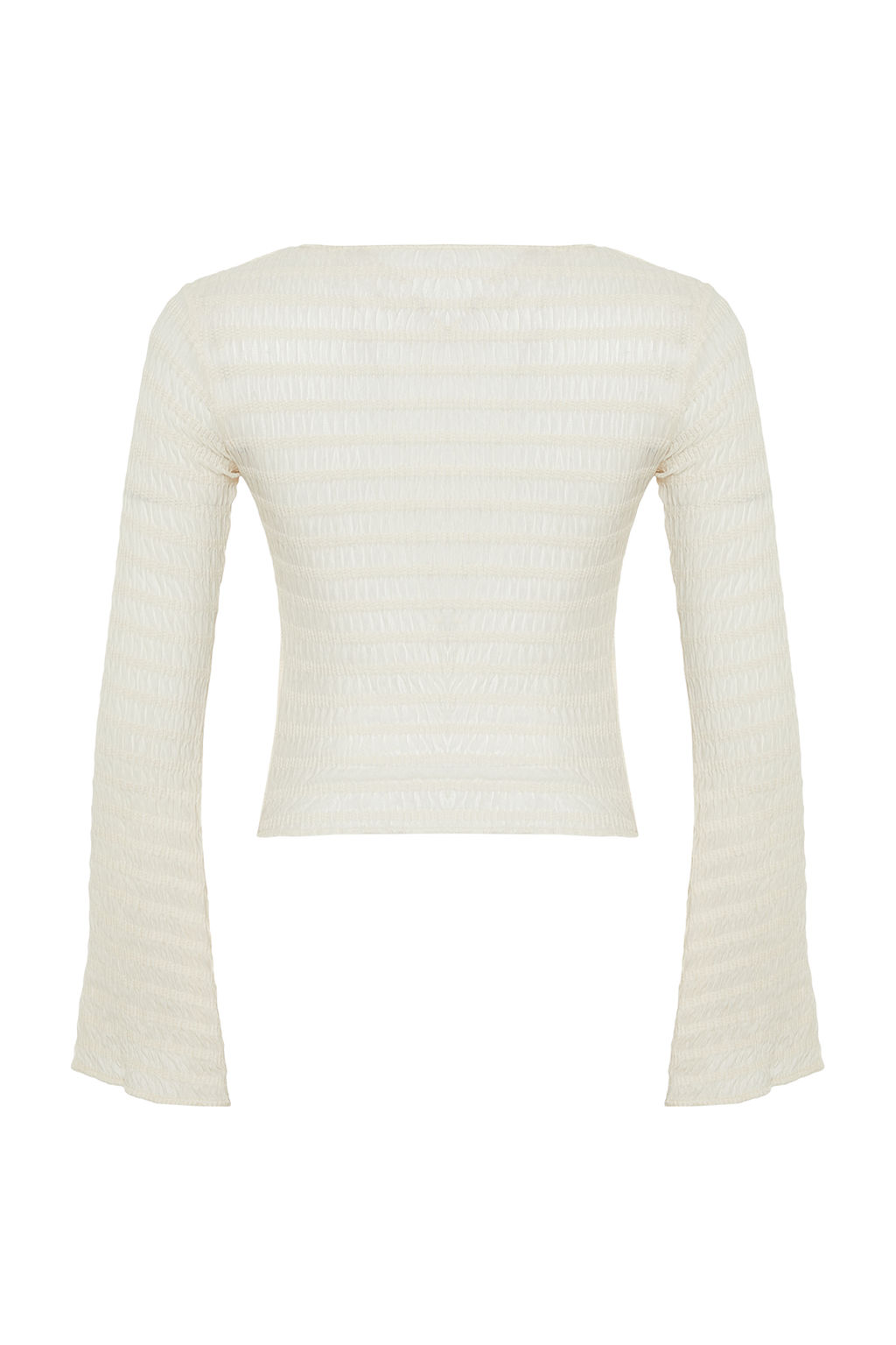 Ekru Premium Dokulu Fitted/Vucuda Oturan Baglama Detayl? Esnek Orme Bluz TWOSS24BZ00015