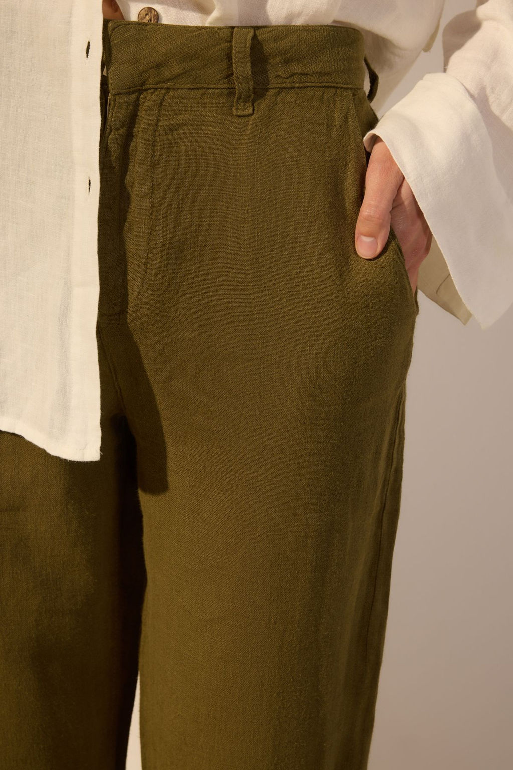 Haki %100 Keten Yuksek Bel Wide Leg Pantolon TWOSS24JE00246 - Trendyolmilla фото 3